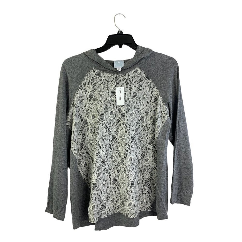 Dressbarn Women's Grey Lace Front Top